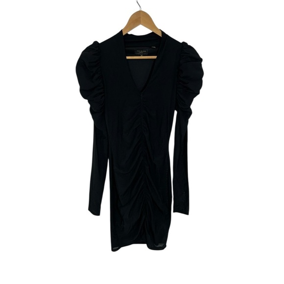 Ted Baker Women's Black Ruched Mesh Bodycon Mini Dress Size Us 2 (ted 0) $225 - Picture 2 of 11